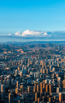 甘肃兰州日落夕阳城市建筑风光