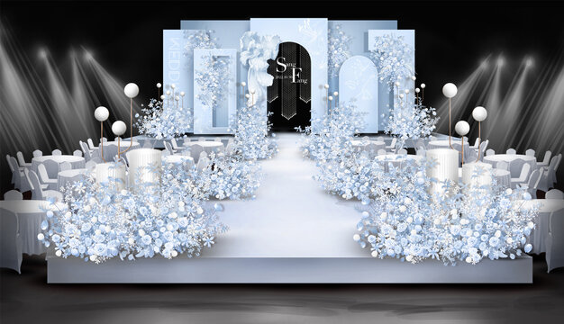蓝色婚礼舞台设计效果图
