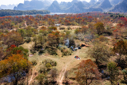 广西桂林竹江乌桕滩景区红叶