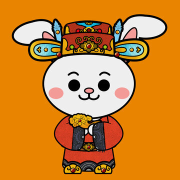 中国风国潮兔子兔年财神