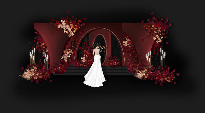 红黑色简约婚礼效果图