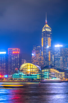 航拍中国香港办公楼夜景