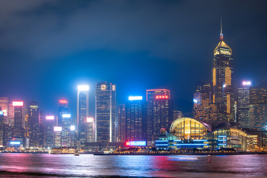 航拍中国香港都市夜景
