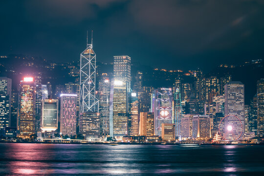 航拍中国香港房地产背景夜景