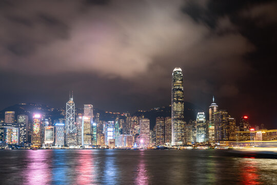 航拍中国香港都市天际线夜景