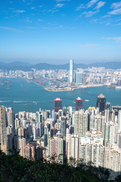 航拍中国香港海岸线城市景观