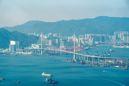 航拍中国香港港口码头海岸线