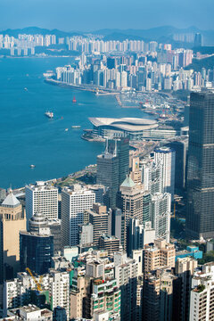 航拍中国香港金融中心现代建筑