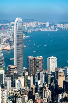 航拍中国香港海岸线摩天大楼