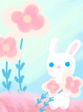 兔年情人节背景表白祝福献花