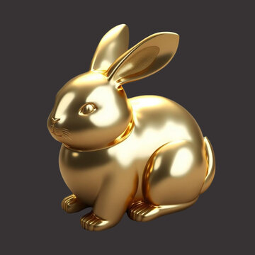 3D三维立体黄金兔子高像素