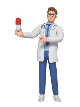 讲解药物的3D卡通医生