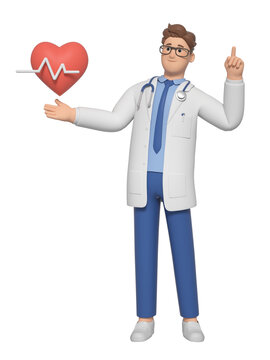 讲解心脏的3D卡通医生