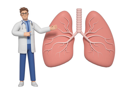 讲解肺部的3D卡通医生