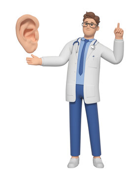 讲解耳朵的3D卡通医生