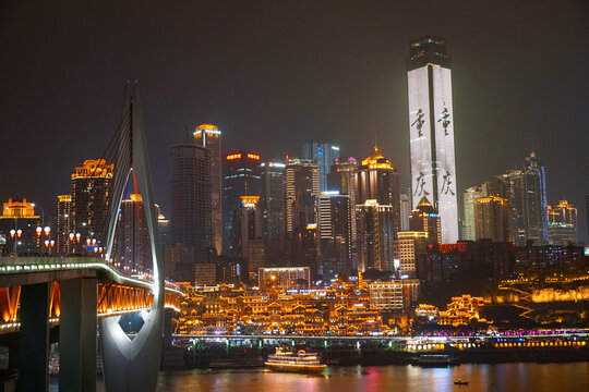 重庆千厮门大桥洪崖洞夜景