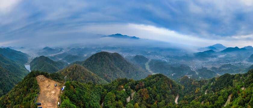 浙江义乌鹅峰山风光全景航拍