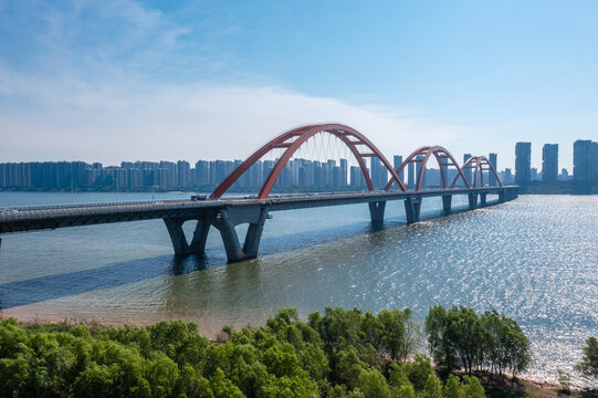航拍长沙湘江福元路大桥风光