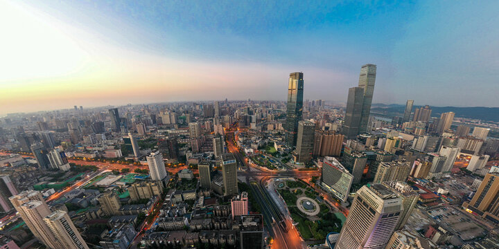 长沙金融中心地区城市风光航拍全景图