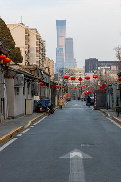 胡同传统建筑与国贸CBD商务区现代建筑