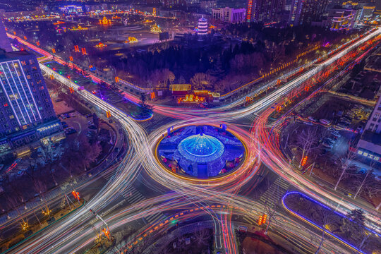 北京平谷迎宾环岛夜景