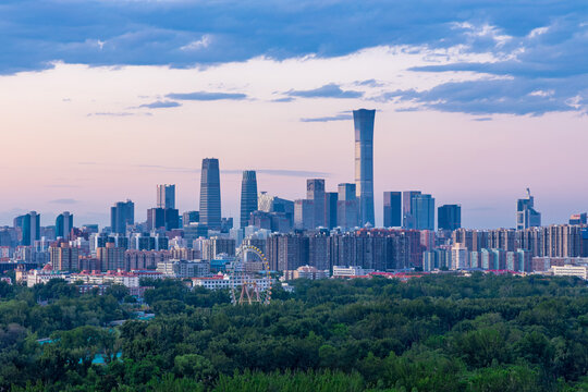 北京国贸CBD中央商务区城市夕阳风光