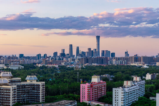 北京国贸CBD中央商务区城市夕阳风光