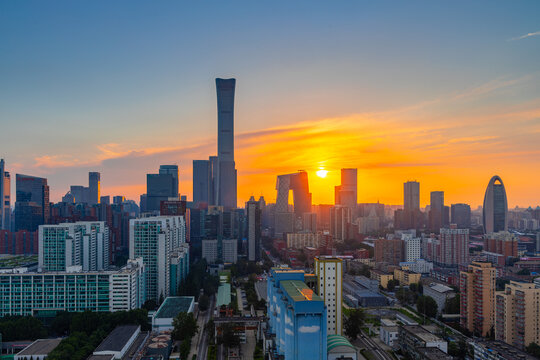北京国贸CBD中央商务区夕阳风光