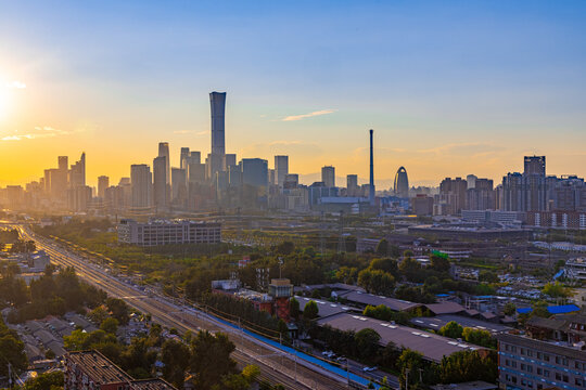 北京国贸CBD中央商务区夕阳风光