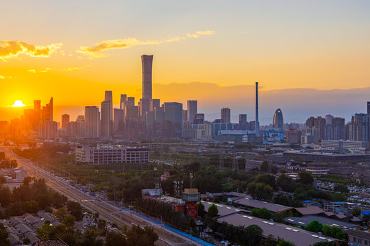 北京国贸CBD中央商务区夕阳风光