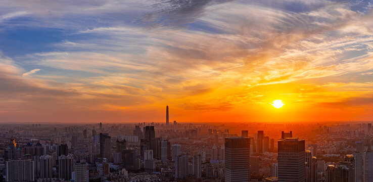 天津城市夕阳风光