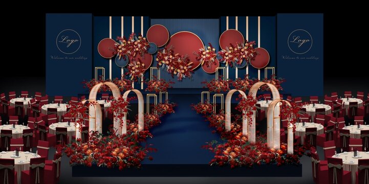 蓝红婚礼舞台设计
