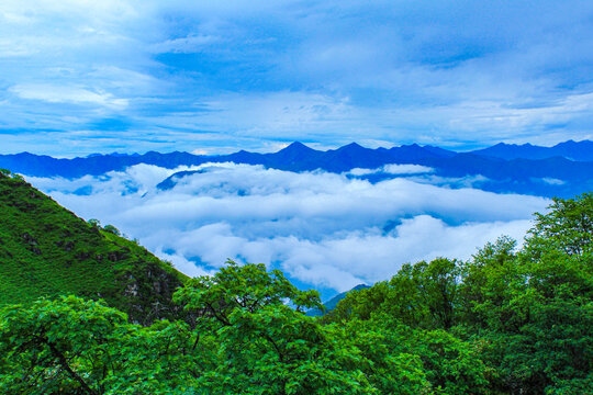 雾气云海中的九顶山