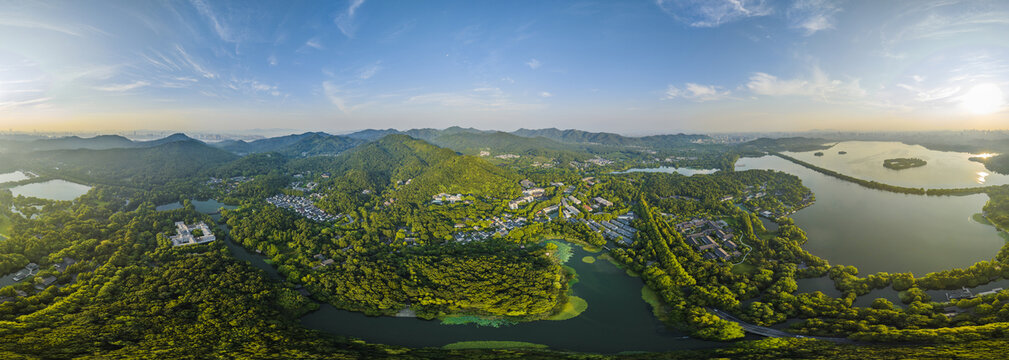 杭州西湖航拍全景照片