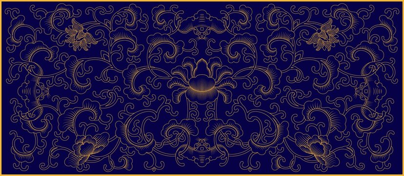 蓝底描金缠枝花纹