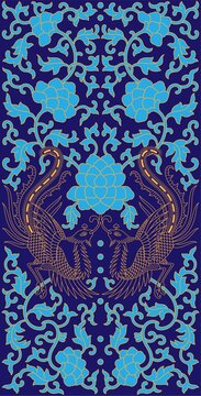 蓝底描金凤凰缠枝纹