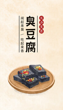 长沙小吃臭豆腐美食插画海报