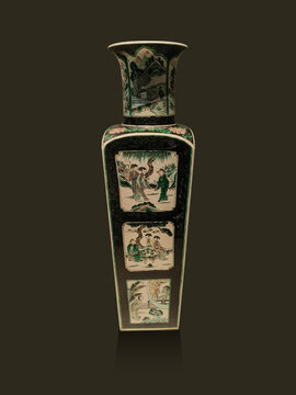 景德镇窑素三彩人物瓷瓶
