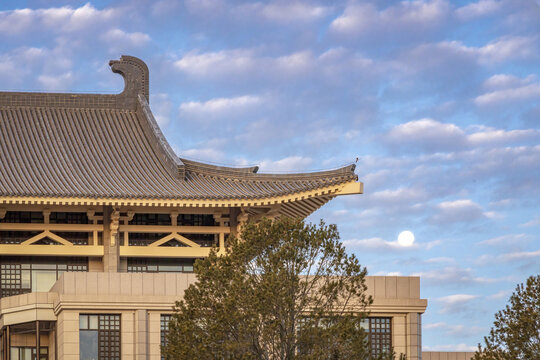 肩扛月亮的北京大学图书馆一角