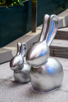 银色兔子装饰雕塑