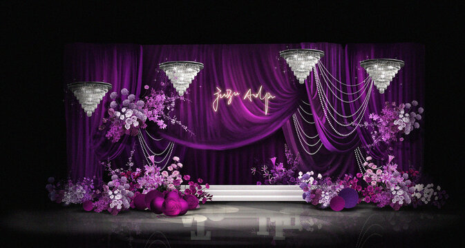 紫色复古布幔婚礼效果图