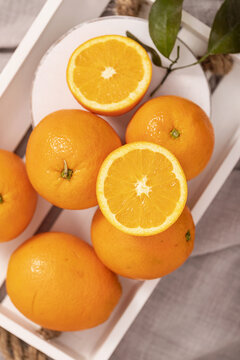 橙子水果白色粗麻布背景素材