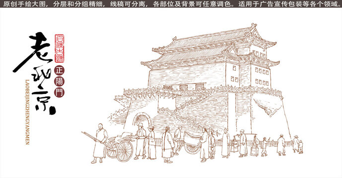老北京正阳门插画线描版