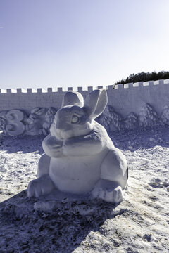 兔子雪雕景观