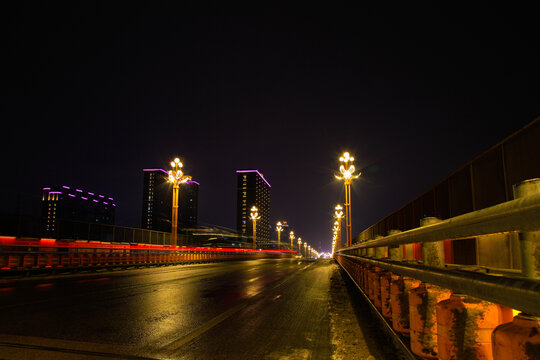 乡镇夜景霓虹灯街景延时