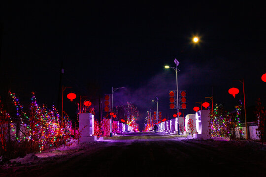 夜景城市霓虹街景航拍夜乡村