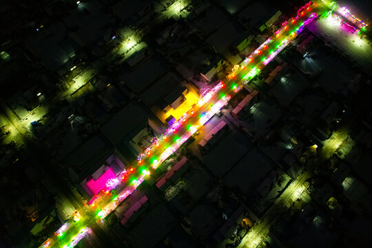 夜景城市霓虹街景航拍夜乡村