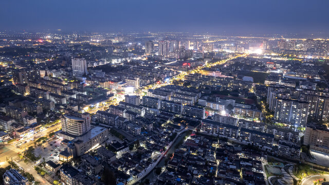 航拍泰州城市建筑景观夜景