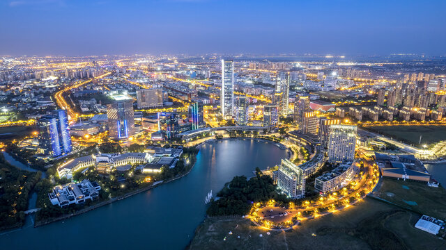 航拍苏州城市夜景