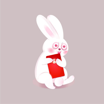 新年喜庆卡通手绘兔子抱红包